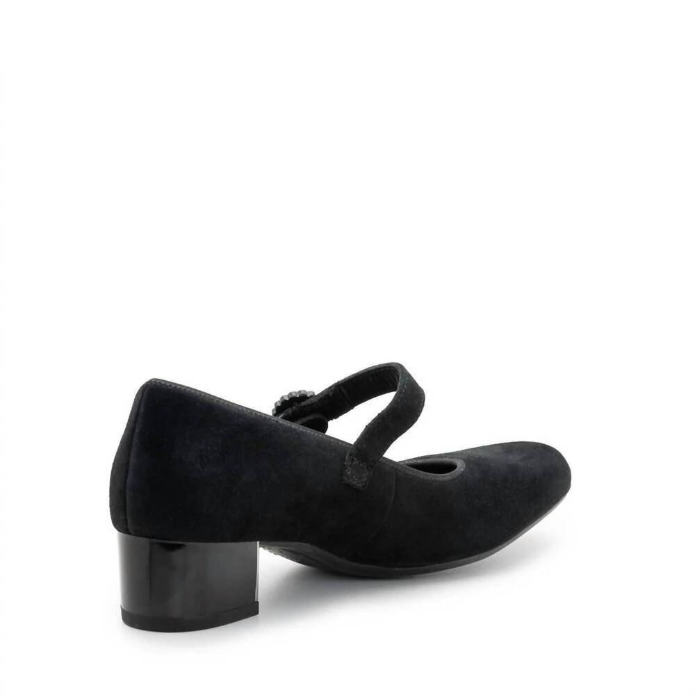 NEW ARA women's rhinestone buckle mary jane pumps in black suede - Picture 2 of 4